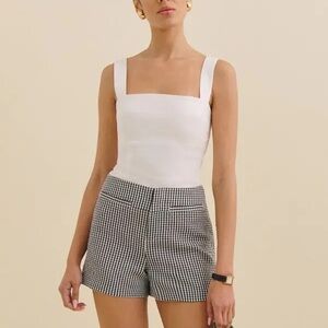 Reformation Black and White Gingham High Waist Shorts